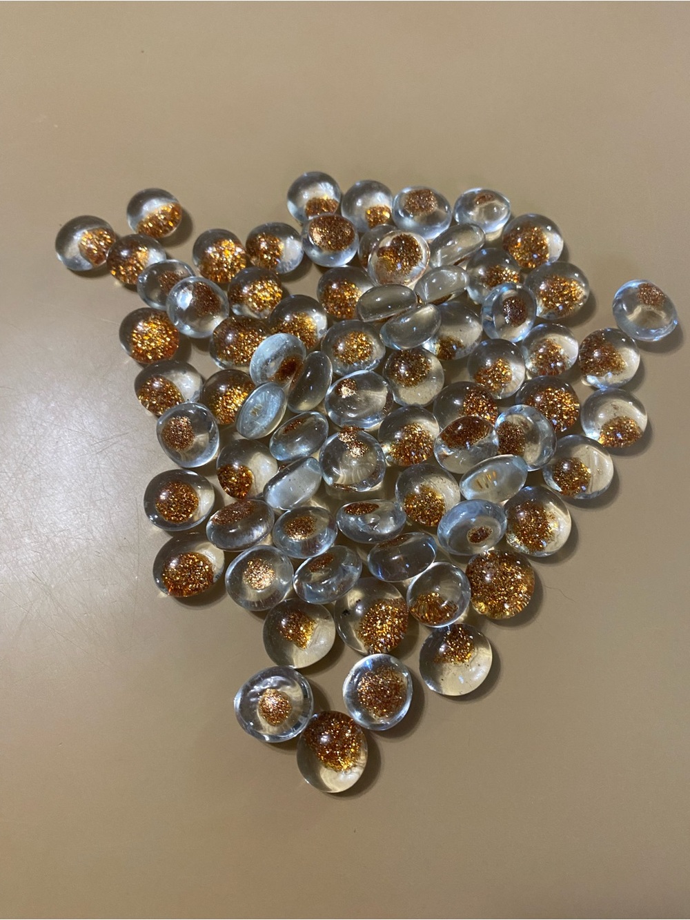 72 Round Clear Glass Cabochons, Clear with Gold Glitter Flecks Accents Vase Fill